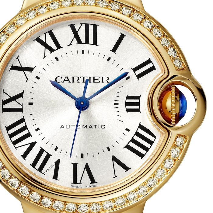 Cartier Ballon Bleu De Cartier Watch 33mm, Mechanical Movement With Automatic Winding, Yellow Gold, Diamonds