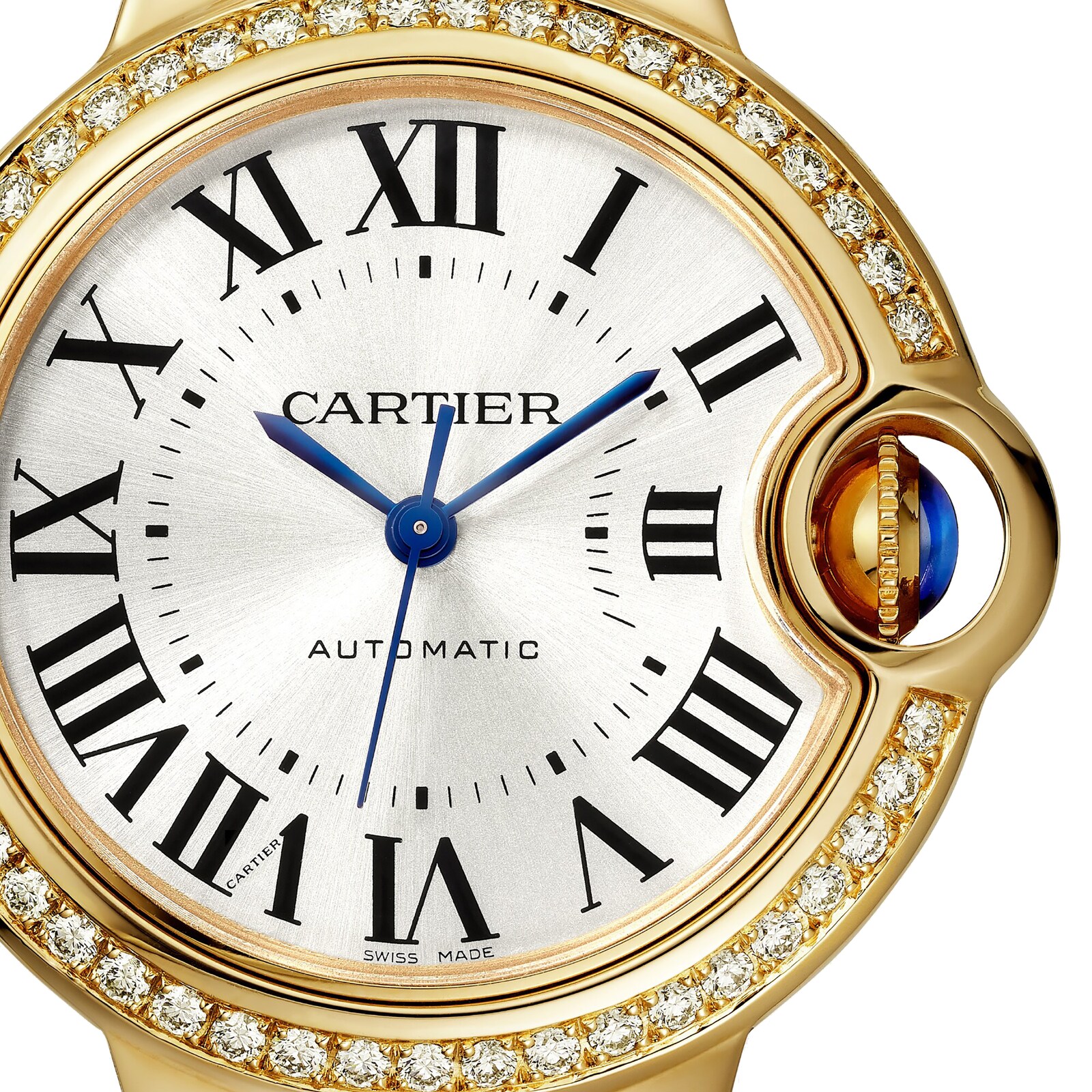 Cartier Ballon Bleu De Cartier Watch 33mm, Mechanical Movement With Automatic Winding, Yellow Gold, Diamonds