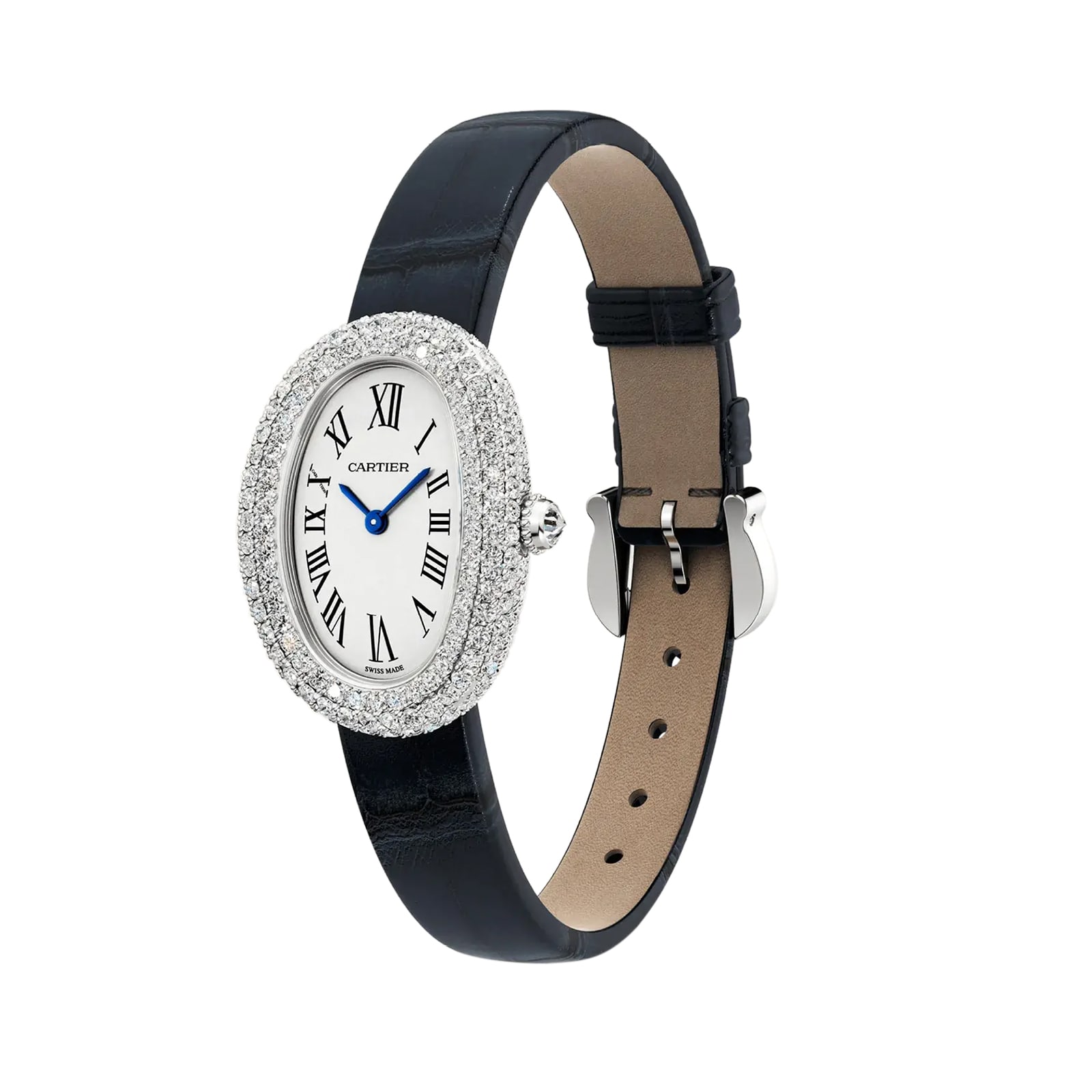 Cartier Baignoire watch, small model, quartz movement. 18K white gold (750/1000) case set with brilliant-cut diamonds.