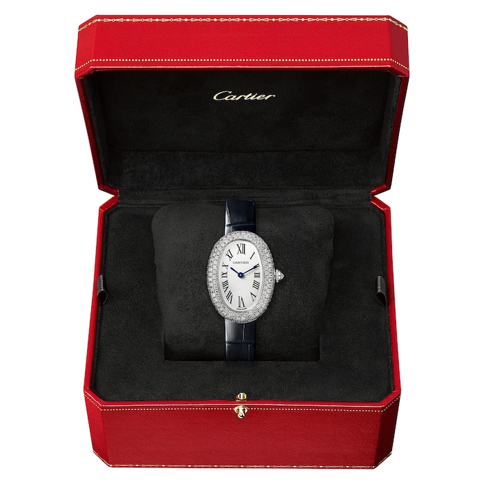 Cartier Baignoire watch, small model, quartz movement. 18K white gold (750/1000) case set with brilliant-cut diamonds.