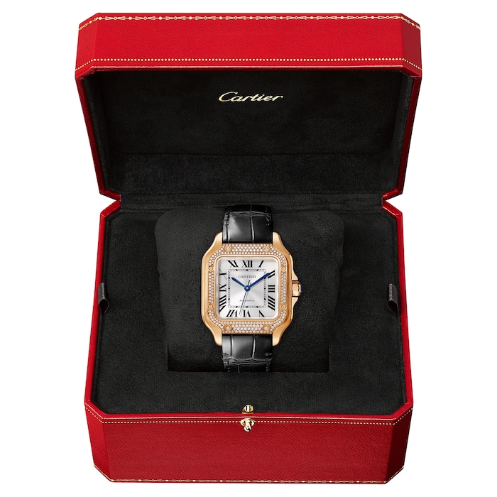 Cartier Santos De Cartier Watch Medium Model, Automatic Movement, Rose Gold, Diamonds