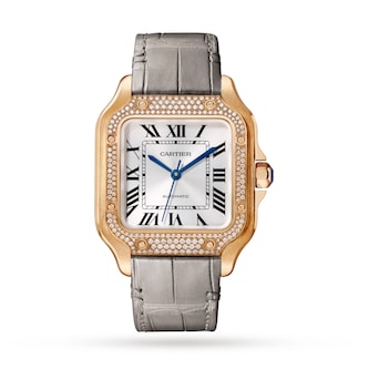 Cartier Santos De Cartier Watch Medium Model, Automatic Movement, Rose Gold, Diamonds