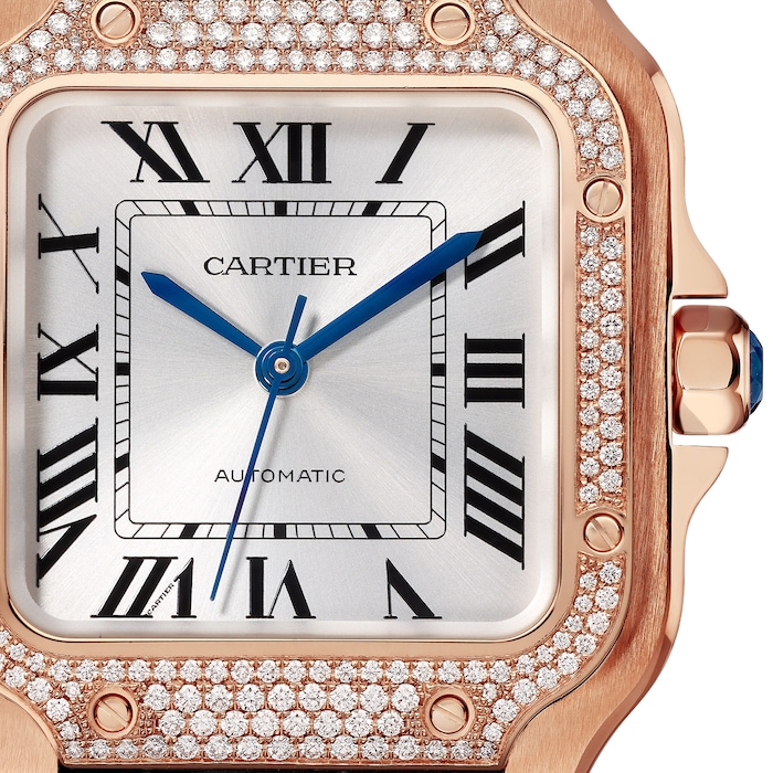 Cartier Santos De Cartier Watch Medium Model, Automatic Movement, Rose Gold, Diamonds