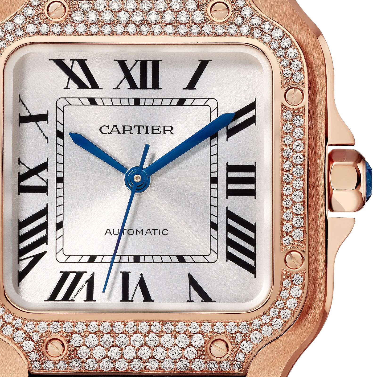 Cartier Santos De Cartier Watch Medium Model, Automatic Movement, Rose Gold, Diamonds