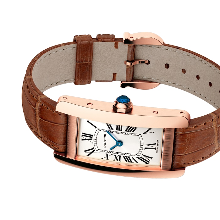 Cartier Tank Américaine Watch Small Model, Quartz Movement, Rose Gold, Leather