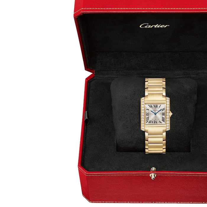 Cartier Tank Française Watch Medium Model, Quartz Movement, Yellow Gold, Diamonds