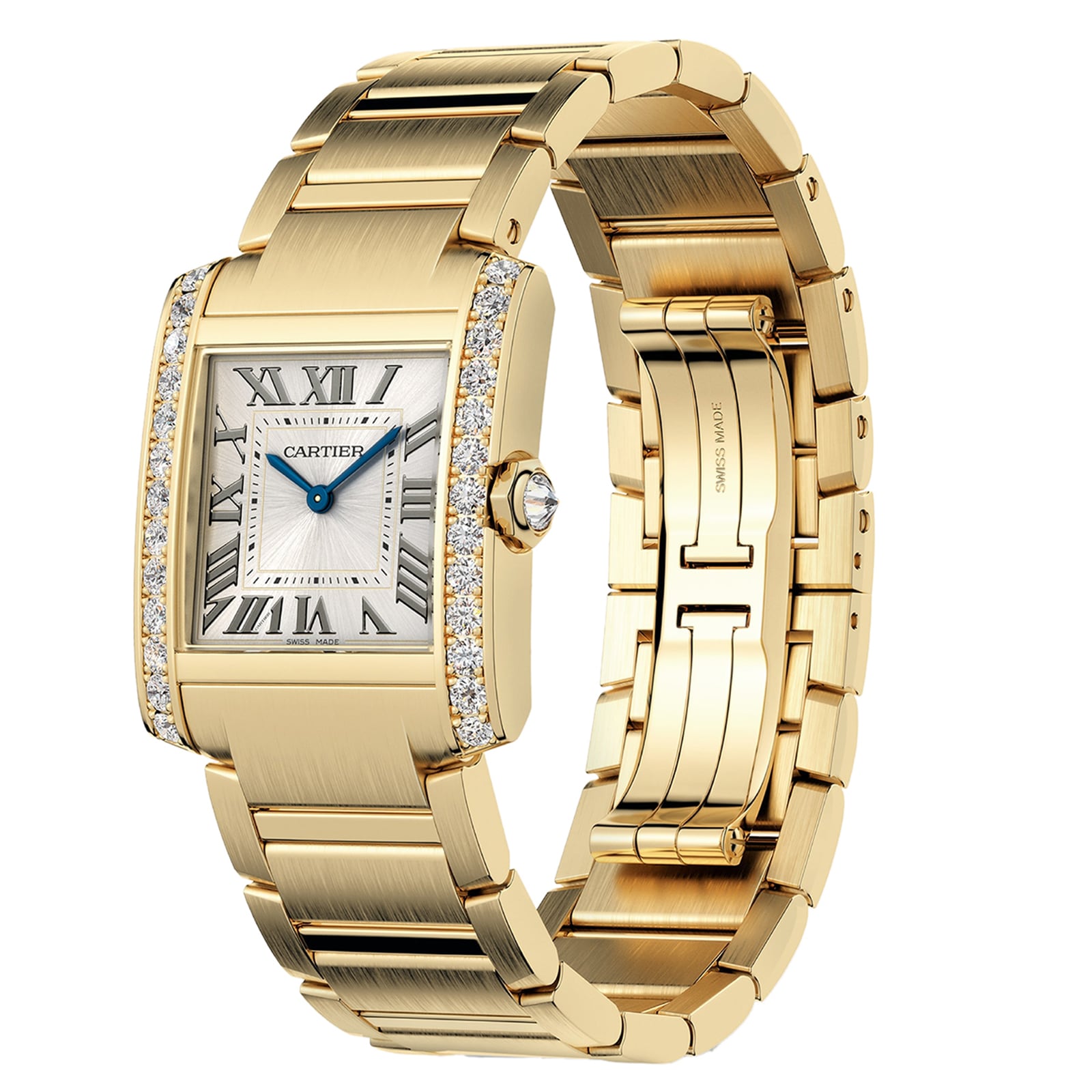 Cartier Tank Française Watch Medium Model, Quartz Movement, Yellow Gold, Diamonds