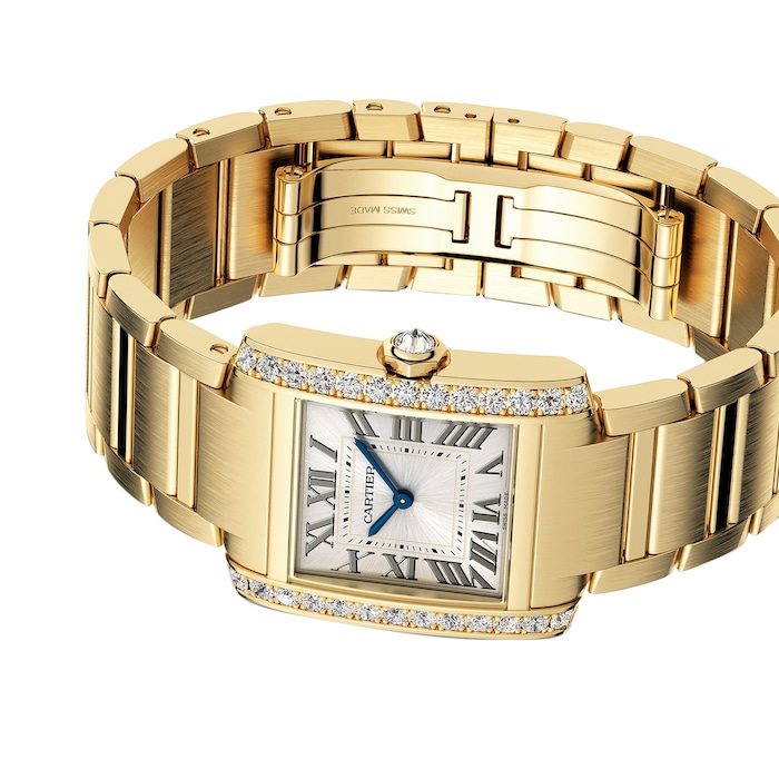 Cartier Tank Française Watch Medium Model, Quartz Movement, Yellow Gold, Diamonds