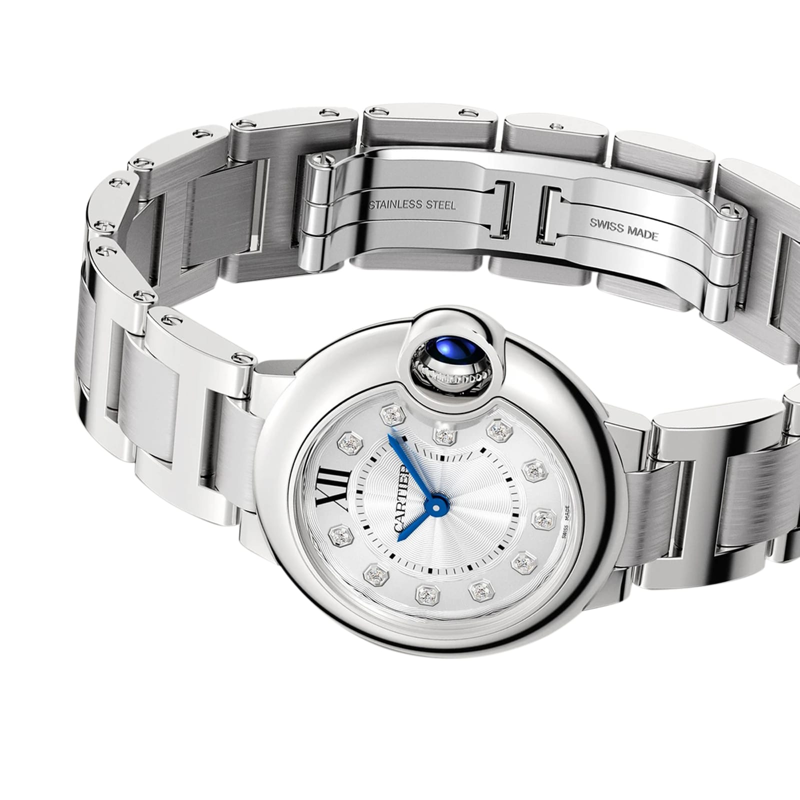 Cartier Ballon Bleu De Cartier Watch 28mm, Quartz Movement, Steel, Diamonds