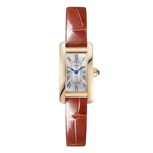 Cartier Tank Américaine Watch mini Model, Quartz Movement, Rose Gold, Leather