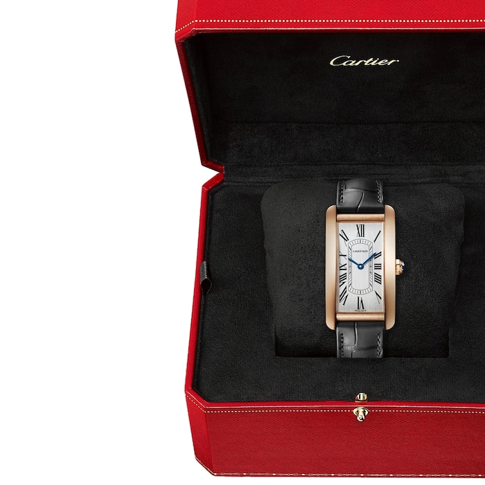 Cartier Tank Américaine Watch, Large model, Automatic Movement, Rose Gold, Leather