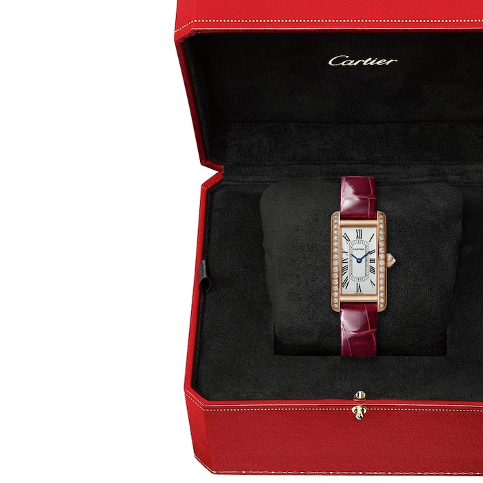 Cartier Tank Américaine Watch, Small Model, Quartz Movement, Rose Gold, Leather