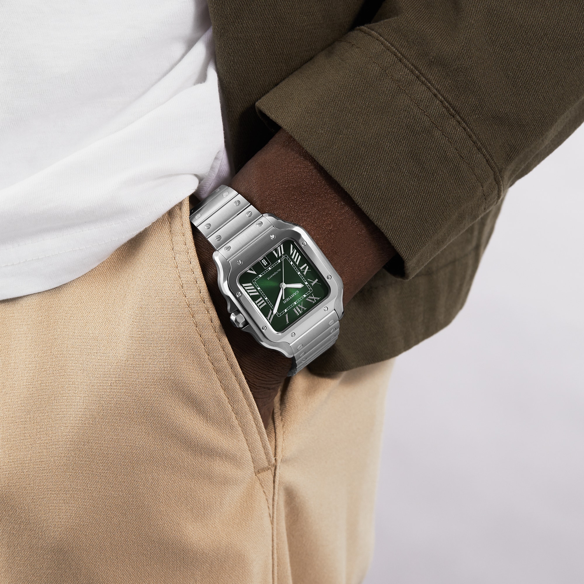 Cartier Santos de Cartier Watch, Large Model, Steel, Automatic, Interchangeable Leather Strap Cartier Santos de Cartier Watch, Large Model, Steel, Automatic, Interchangeable Leather Strap