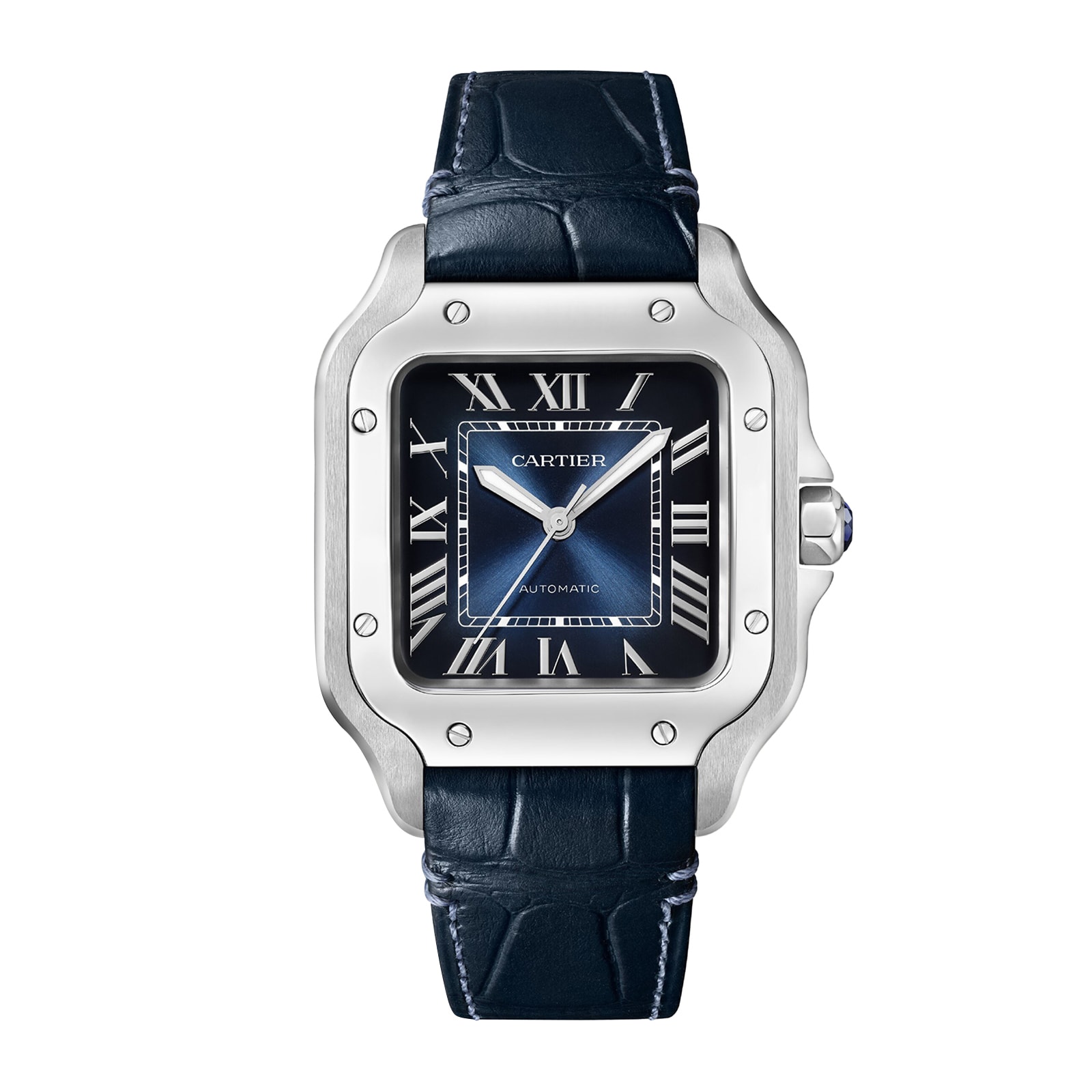 Cartier Santos de Cartier Watch, Medium Model, Steel, Automatic, Interchangeable Leather Strap