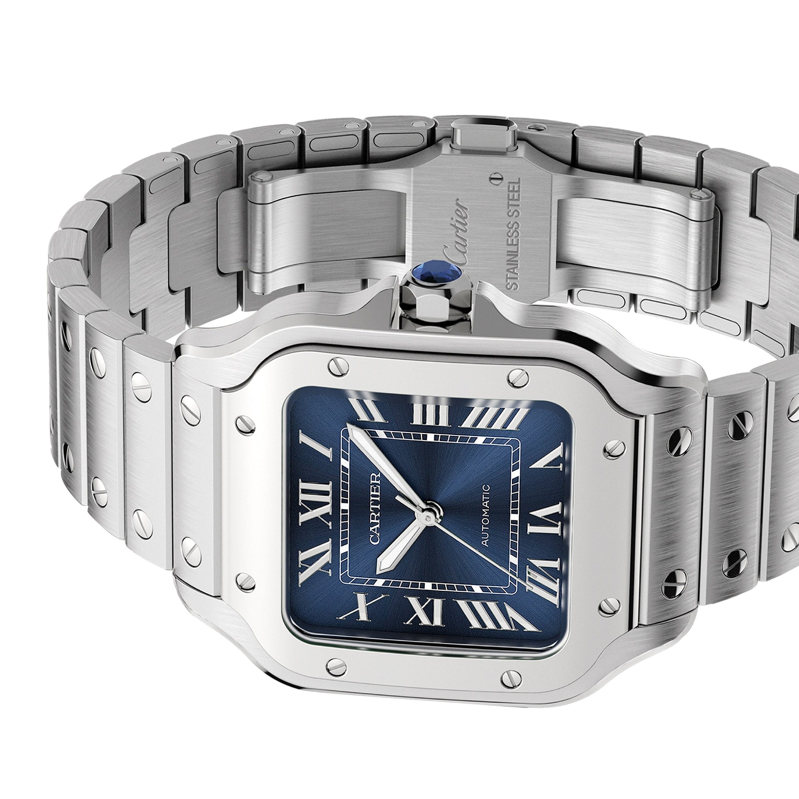 Cartier Santos de Cartier Watch, Medium Model, Steel, Automatic, Interchangeable Leather Strap Cartier Santos de Cartier Watch, Medium Model, Steel, Automatic, Interchangeable Leather Strap