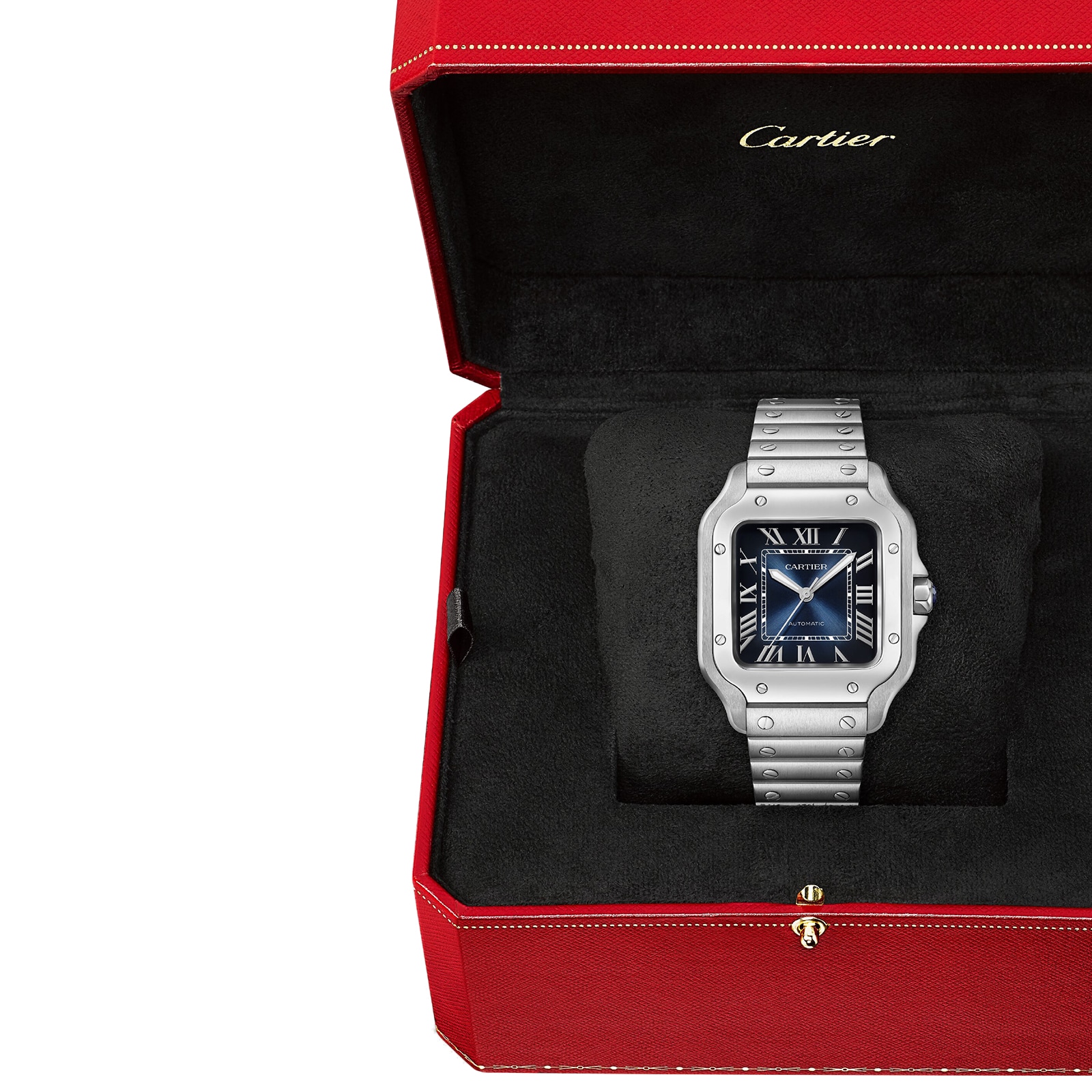 Cartier Santos de Cartier Watch, Medium Model, Steel, Automatic, Interchangeable Leather Strap Cartier Santos de Cartier Watch, Medium Model, Steel, Automatic, Interchangeable Leather Strap
