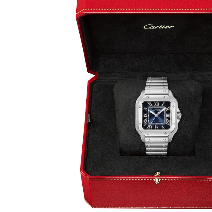 Cartier Santos de Cartier Watch, Medium Model, Steel, Automatic, Interchangeable Leather Strap