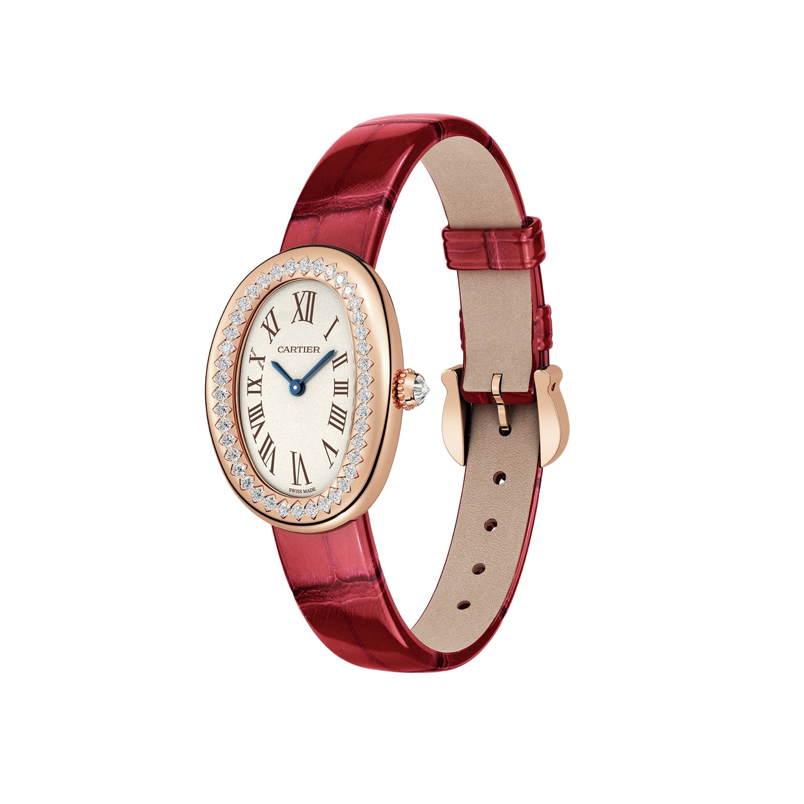 Cartier Baignoire de Cartier watch, Small model, quartz movement, rose gold, diamonds, leather