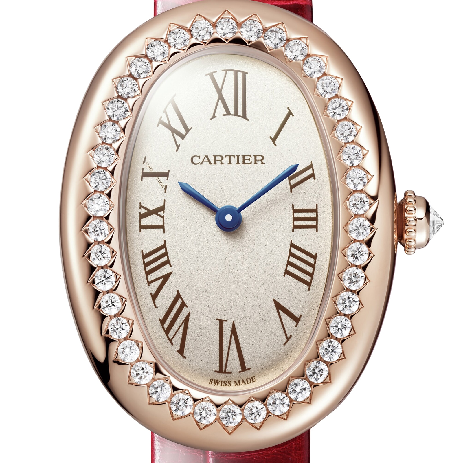 Cartier Baignoire de Cartier watch, Small model, quartz movement, rose gold, diamonds, leather