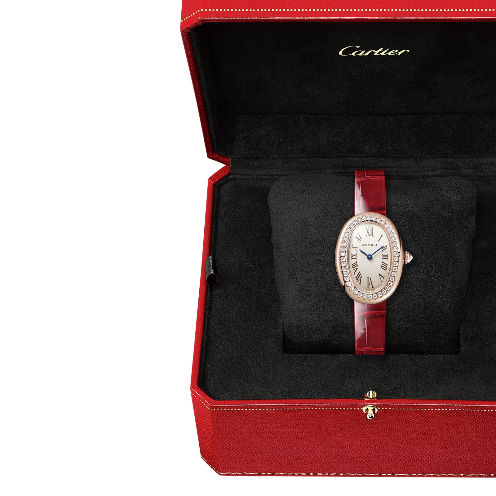 Cartier Baignoire de Cartier watch, Small model, quartz movement, rose gold, diamonds, leather