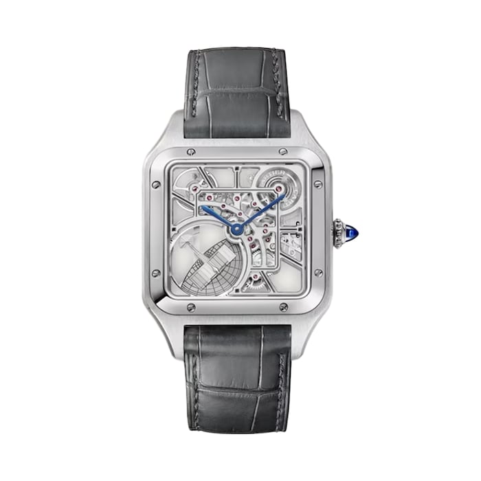 Cartier Santos-Dumont Skeleton Watch, Large Model, Automatic Movement, Steel, Leather