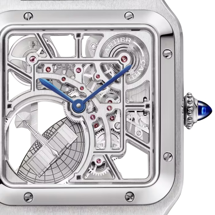 Cartier Santos-Dumont Skeleton Watch, Large Model, Automatic Movement, Steel, Leather