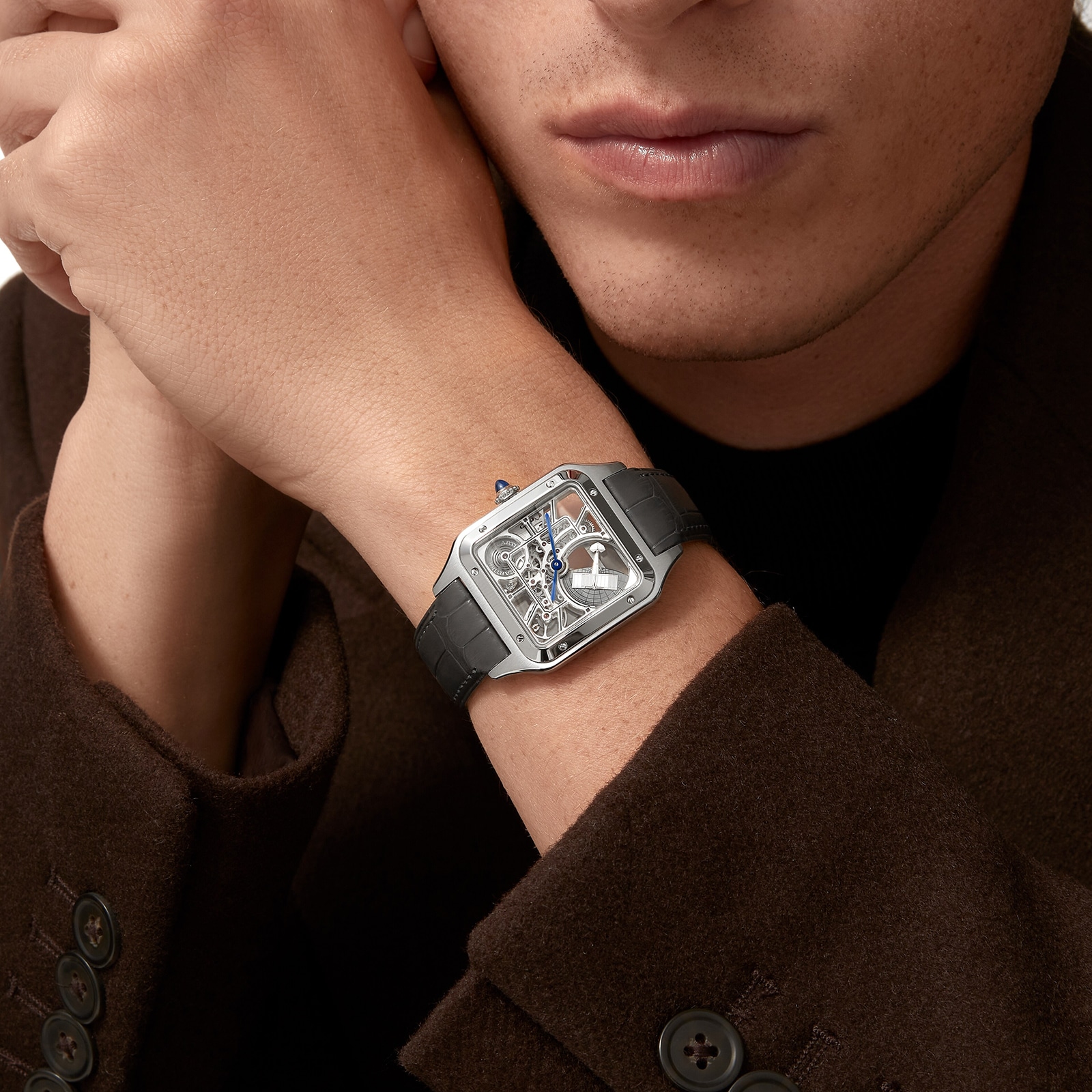 Cartier Santos-Dumont Skeleton Watch, Large Model, Automatic Movement, Steel, Leather Cartier Santos-Dumont Skeleton Watch, Large Model, Automatic Movement, Steel, Leather