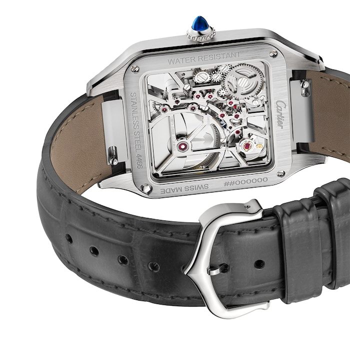 Cartier Santos-Dumont Skeleton Watch, Large Model, Automatic Movement, Steel, Leather