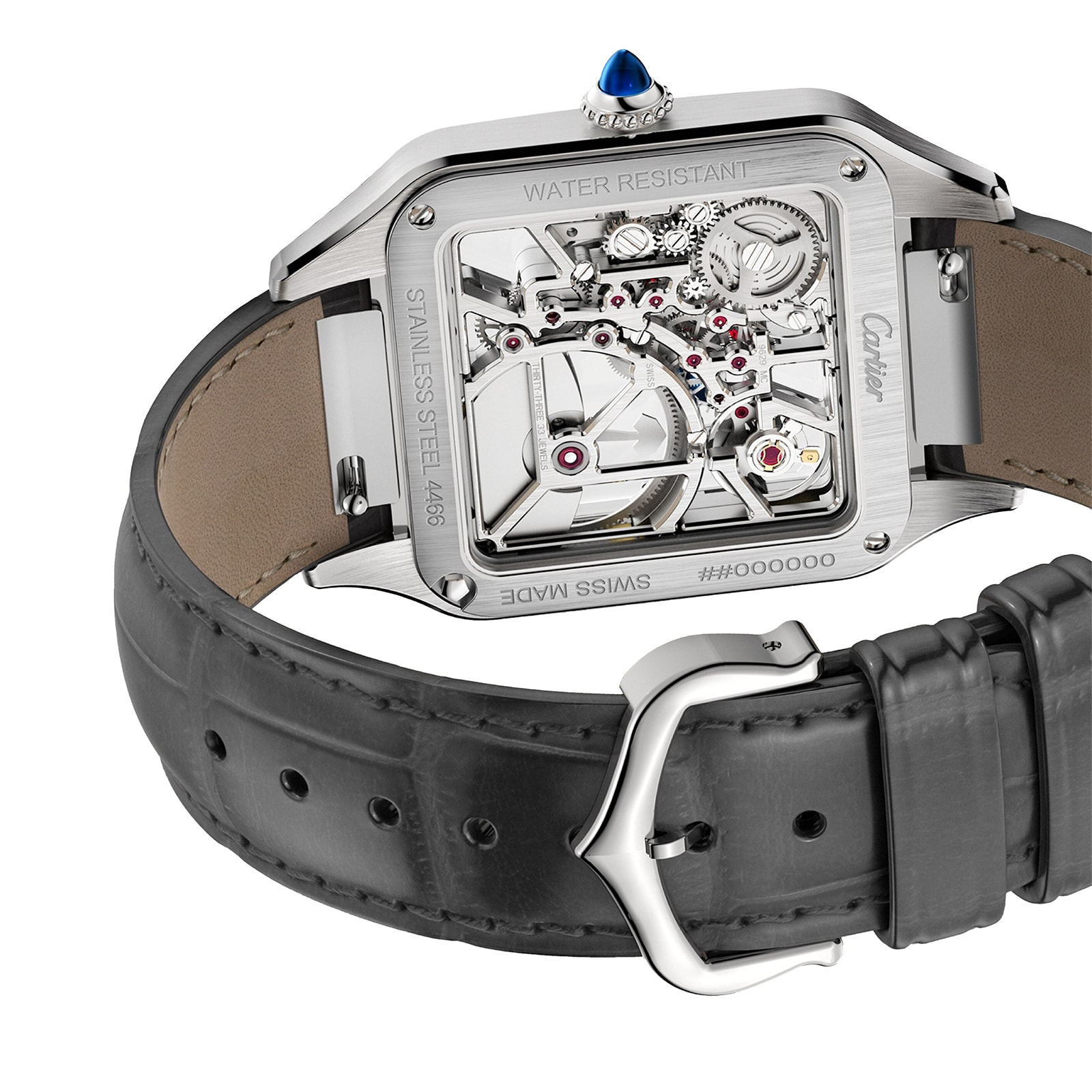Cartier Santos-Dumont Skeleton Watch, Large Model, Automatic Movement, Steel, Leather
