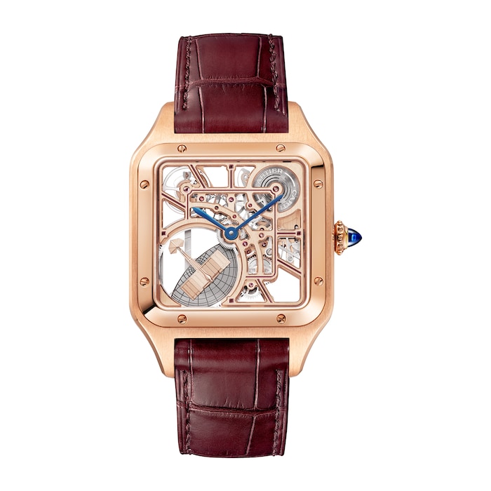 Cartier Santos-Dumont Skeleton Watch, Large Model, 31mm, Automatic Mechanical Movement, 18K Rose Gold Case