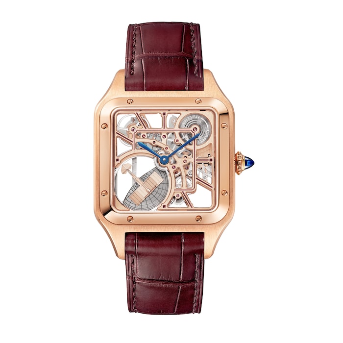 Cartier Santos-Dumont Skeleton Watch, Large Model, 31mm, Automatic Mechanical Movement, 18K Rose Gold Case