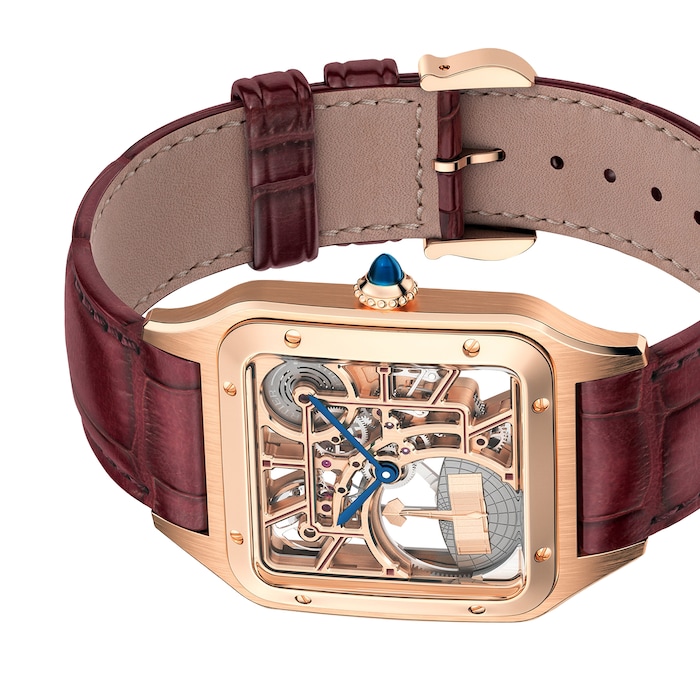 Cartier Santos-Dumont Skeleton Watch, Large Model, 31mm, Automatic Mechanical Movement, 18K Rose Gold Case