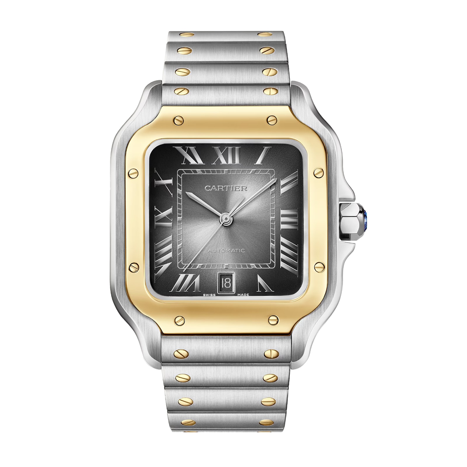 Cartier Santos De Cartier Watch, Large Model, Automatic Winding, Steel Case, Yellow Gold, Interchangeable Leather Strap Cartier Santos De Cartier Watch, Large Model, Automatic Winding, Steel Case, Yellow Gold, Interchangeable Leather Strap