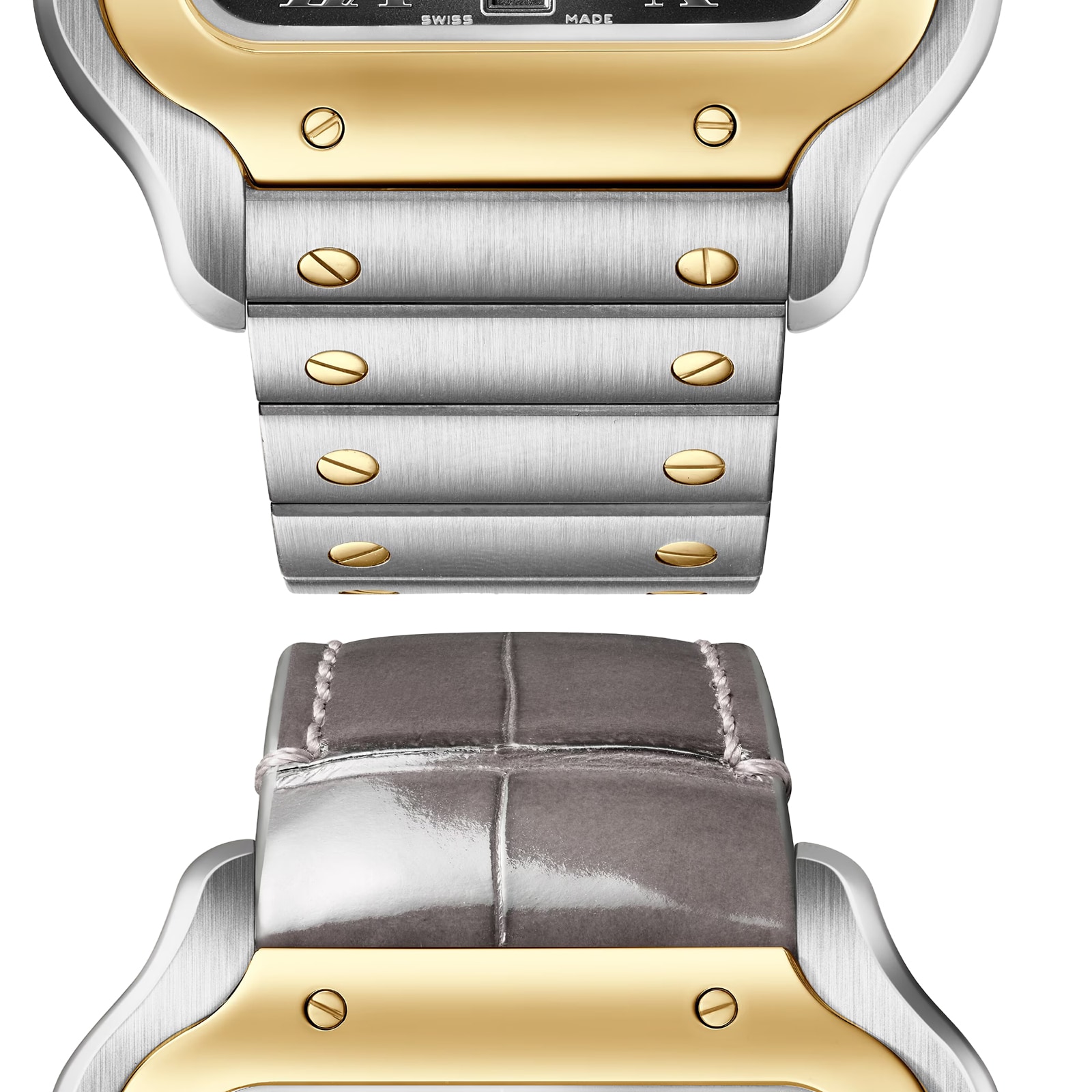 Cartier Santos De Cartier Watch, Large Model, Automatic Winding, Steel Case, Yellow Gold, Interchangeable Leather Strap Cartier Santos De Cartier Watch, Large Model, Automatic Winding, Steel Case, Yellow Gold, Interchangeable Leather Strap