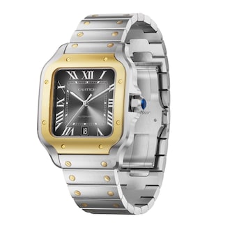 Cartier Santos De Cartier Watch, Large Model, Automatic Winding, Steel Case, Yellow Gold, Interchangeable Leather Strap Cartier Santos De Cartier Watch, Large Model, Automatic Winding, Steel Case, Yellow Gold, Interchangeable Leather Strap
