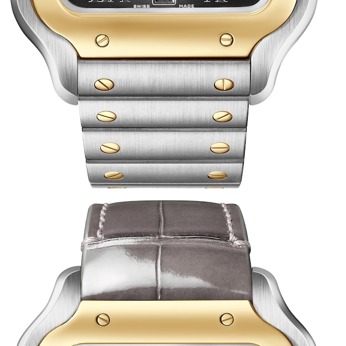 Cartier Santos De Cartier Watch, Large Model, Automatic Winding, Steel Case, Yellow Gold, Interchangeable Leather Strap