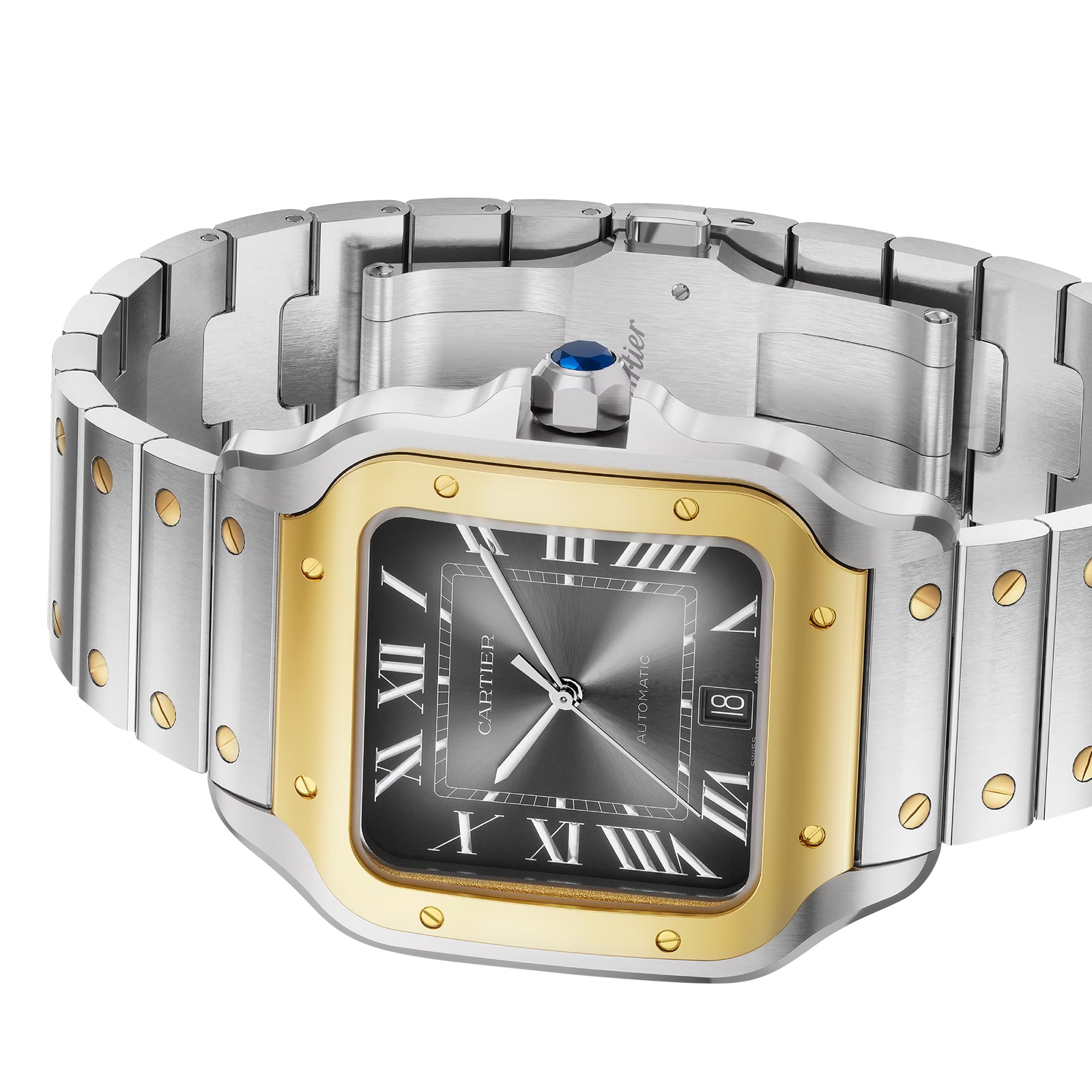 Cartier Santos De Cartier Watch, Large Model, Automatic Winding, Steel Case, Yellow Gold, Interchangeable Leather Strap Cartier Santos De Cartier Watch, Large Model, Automatic Winding, Steel Case, Yellow Gold, Interchangeable Leather Strap