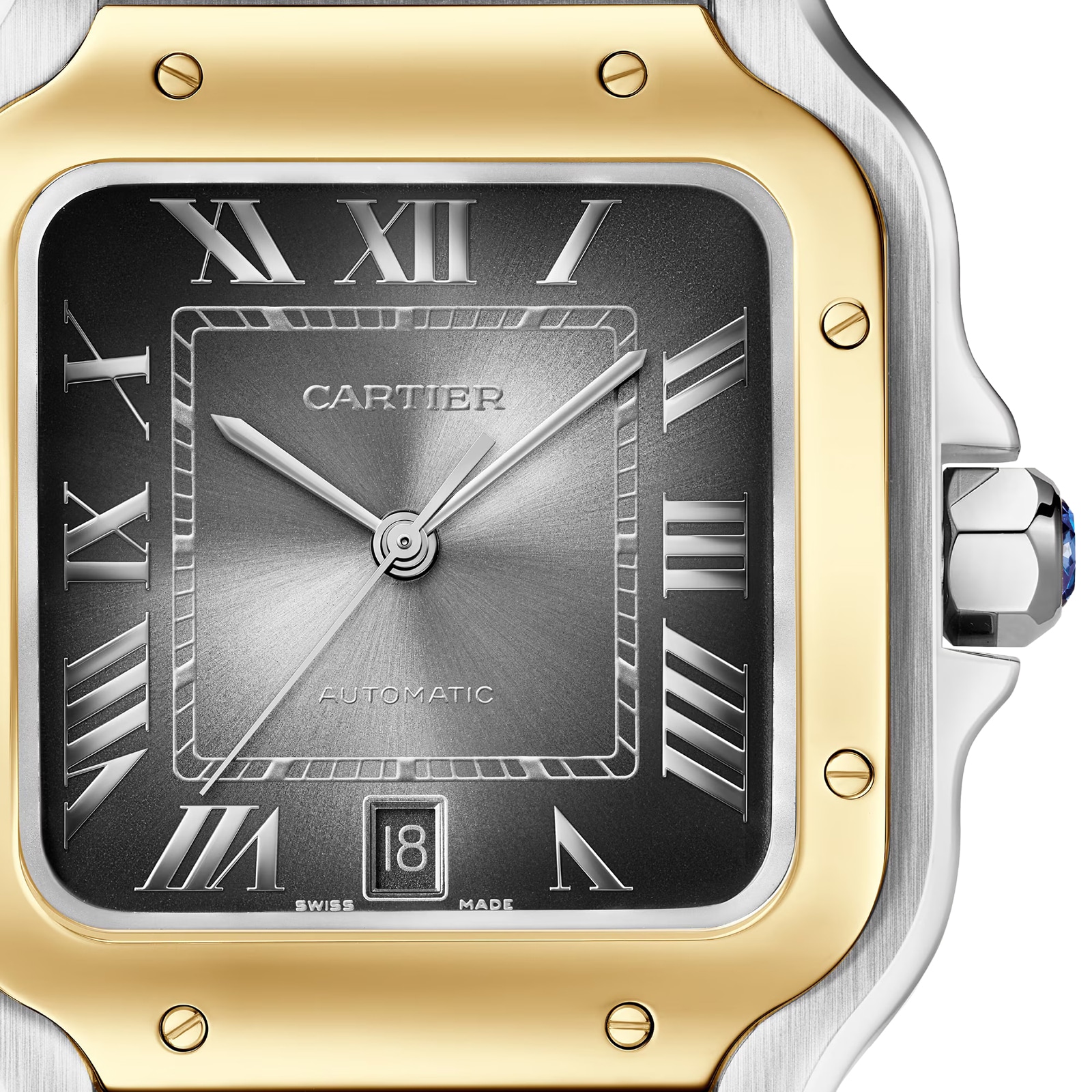 Cartier Santos De Cartier Watch, Large Model, Automatic Winding, Steel Case, Yellow Gold, Interchangeable Leather Strap