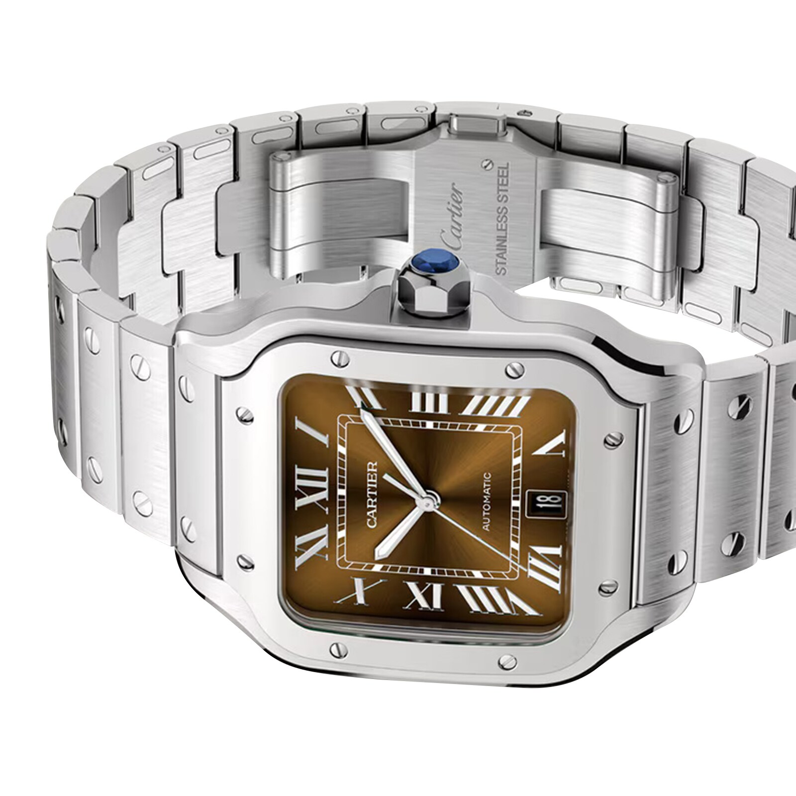 Cartier Santos De Cartier Watch, Large Model, Automatic Winding, Steel Case, Interchangeable Leather Strap