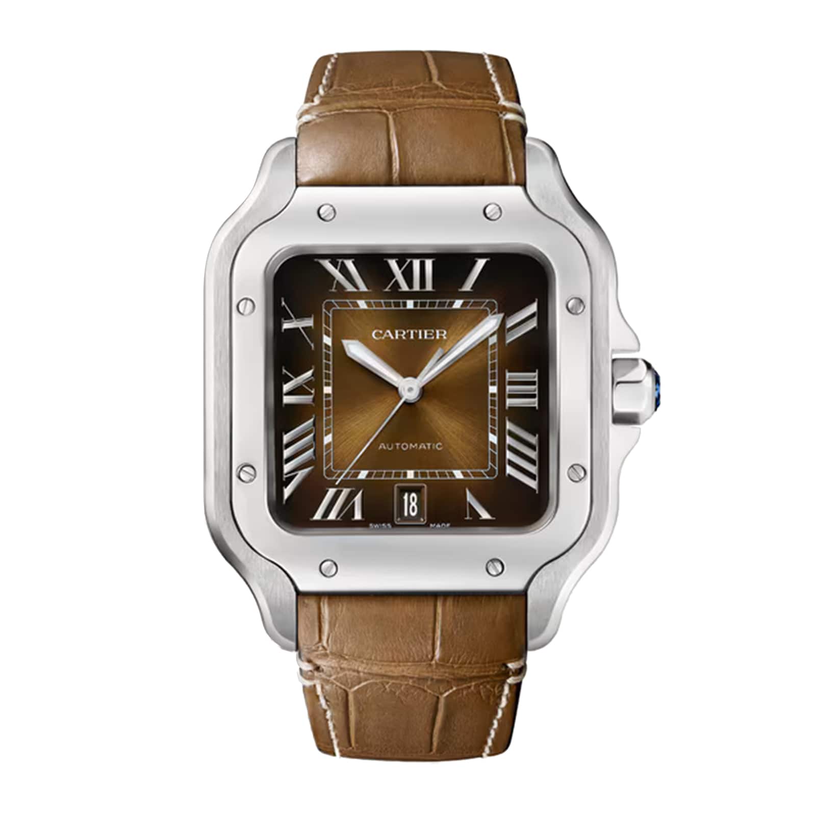 Cartier Santos De Cartier Watch, Large Model, Automatic Winding, Steel Case, Interchangeable Leather Strap