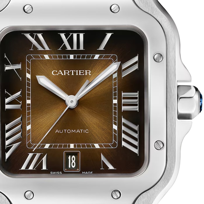 Cartier Santos De Cartier Watch, Large Model, Automatic Winding, Steel Case, Interchangeable Leather Strap