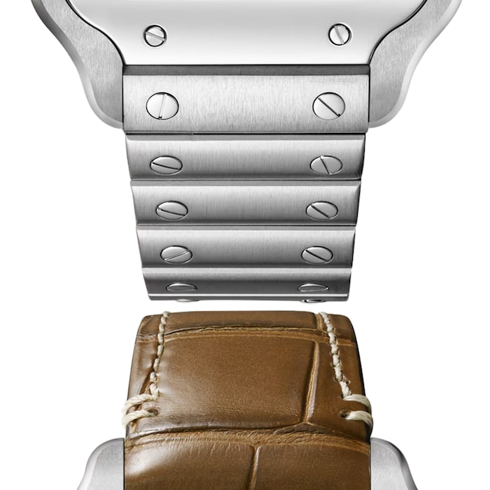 Cartier Santos De Cartier Watch, Medium Model, Automatic Winding, Steel Case, Interchangeable Leather Strap