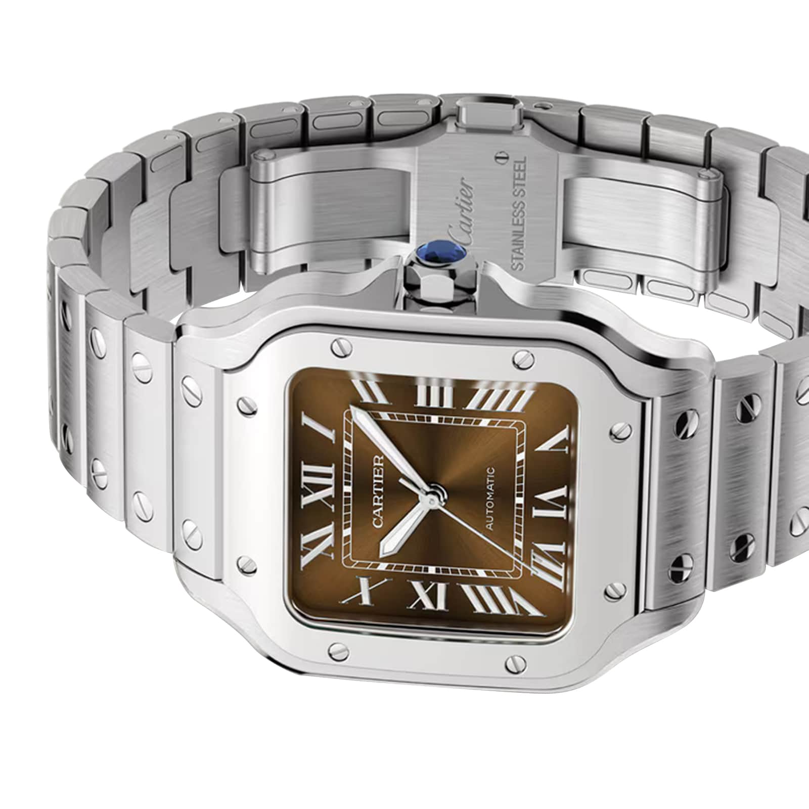 Cartier Santos De Cartier Watch, Medium Model, Automatic Winding, Steel Case, Interchangeable Leather Strap