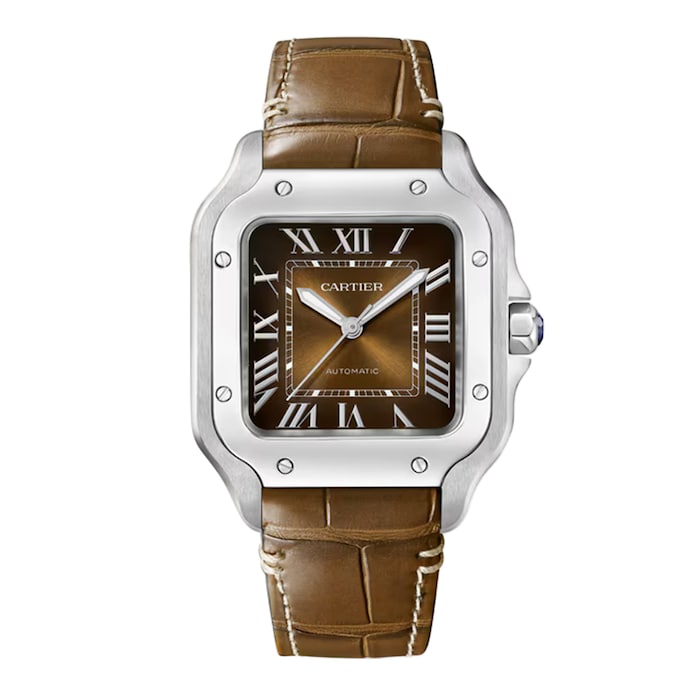 Cartier Santos De Cartier Watch, Medium Model, Automatic Winding, Steel Case, Interchangeable Leather Strap