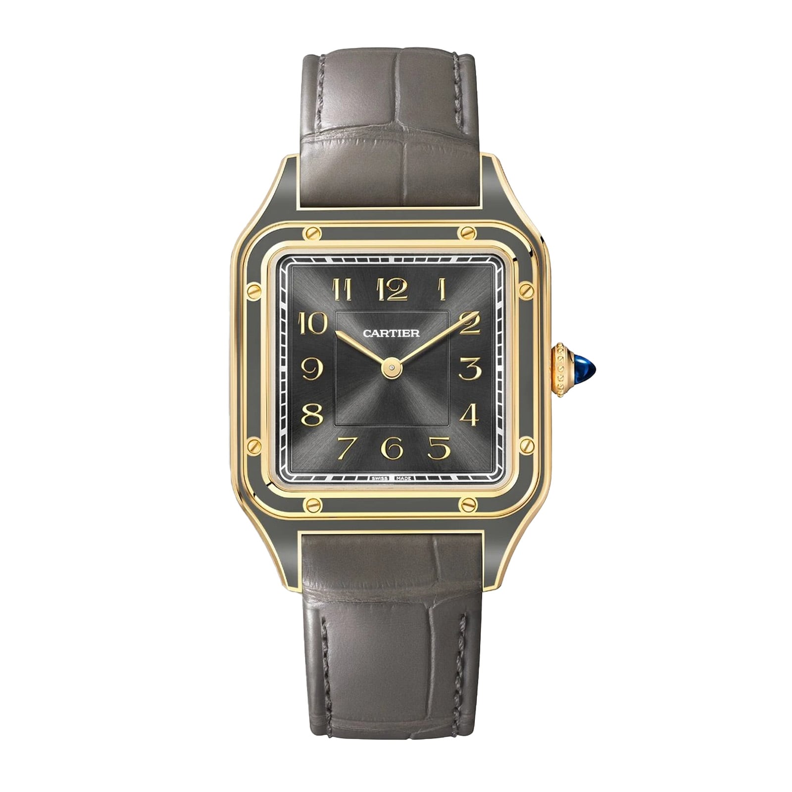 Cartier Santos-Dumont watch, large model, mechanical movement with manual winding 430 MC. Yellow gold