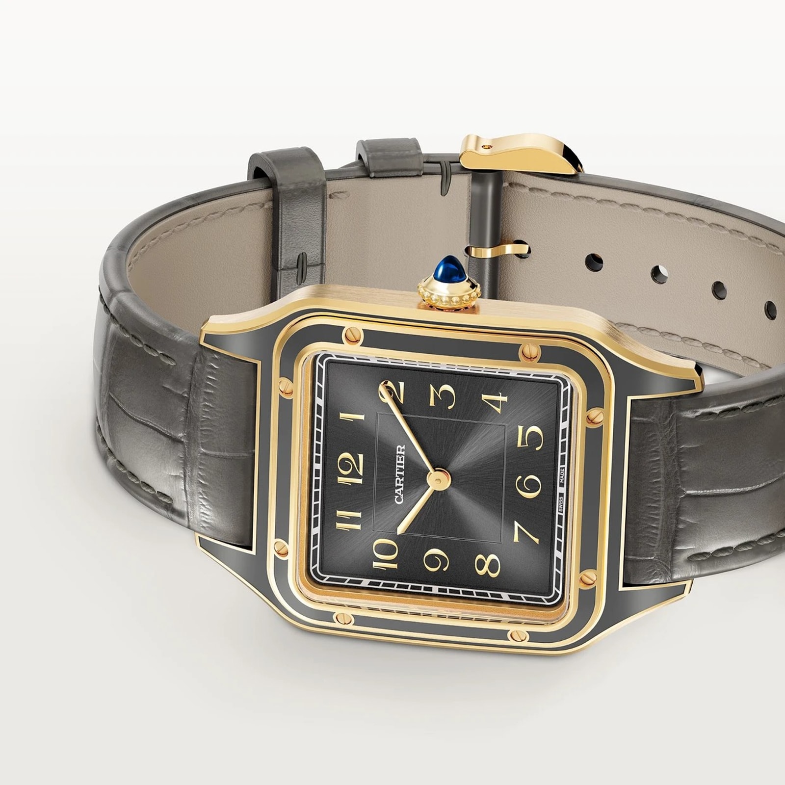 Cartier Santos-Dumont watch, large model, mechanical movement with manual winding 430 MC. Yellow gold