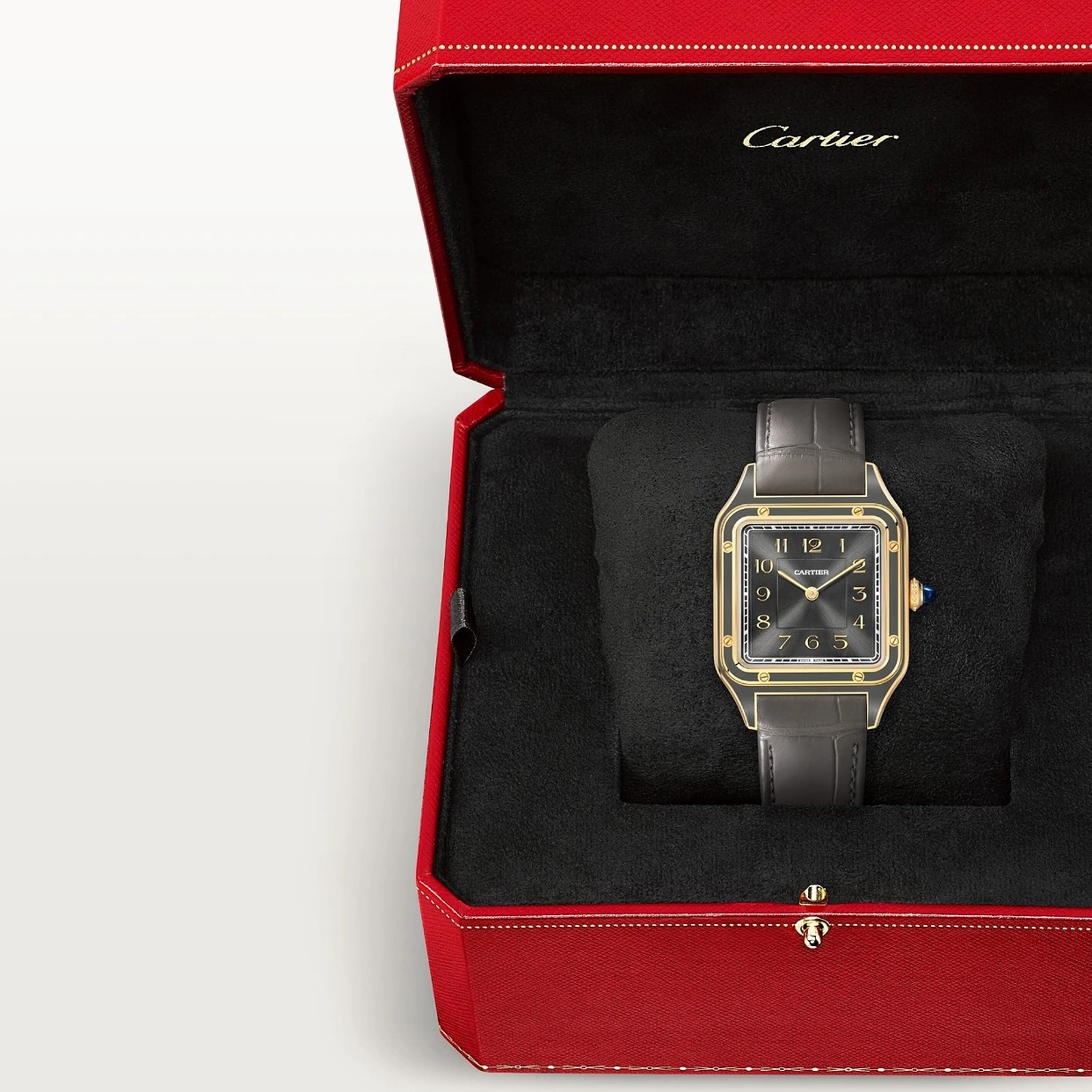Cartier Santos-Dumont watch, large model, mechanical movement with manual winding 430 MC. Yellow gold