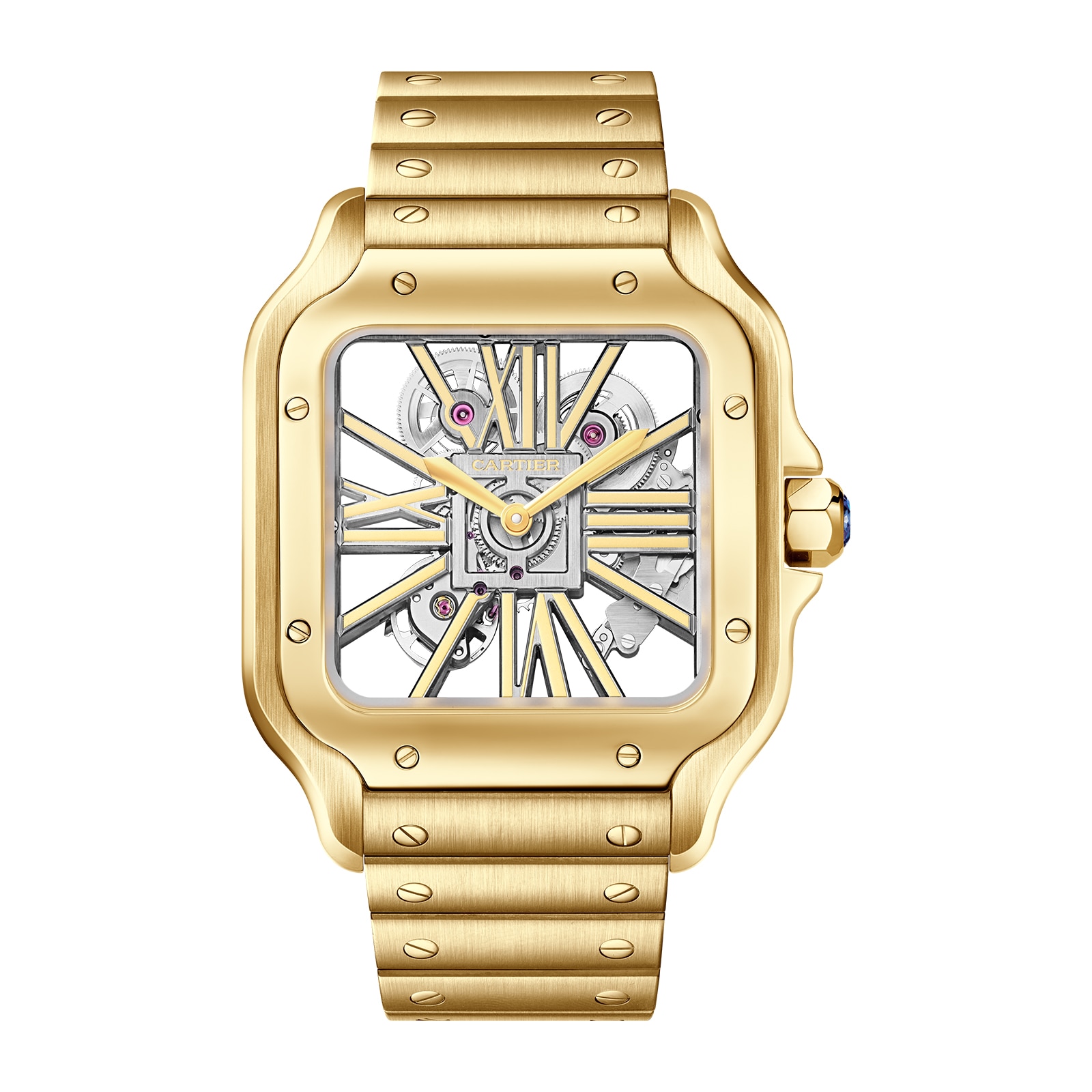 Cartier Santos De Cartier Skeleton Watch, Large Model, Skeleton Mechanical Movement With Manual Winding 9612 MC, Yellow Gold Cartier Santos De Cartier Skeleton Watch, Large Model, Skeleton Mechanical Movement With Manual Winding 9612 MC, Yellow Gold
