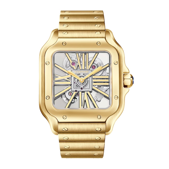 Cartier Santos De Cartier Skeleton Watch, Large Model, Mechanical Movement With Manual Winding, Yellow Gold