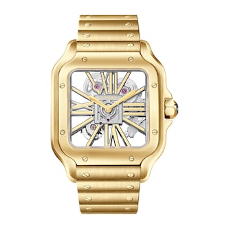 Cartier Santos De Cartier Skeleton Watch, Large Model, Mechanical Movement With Manual Winding, Yellow Gold